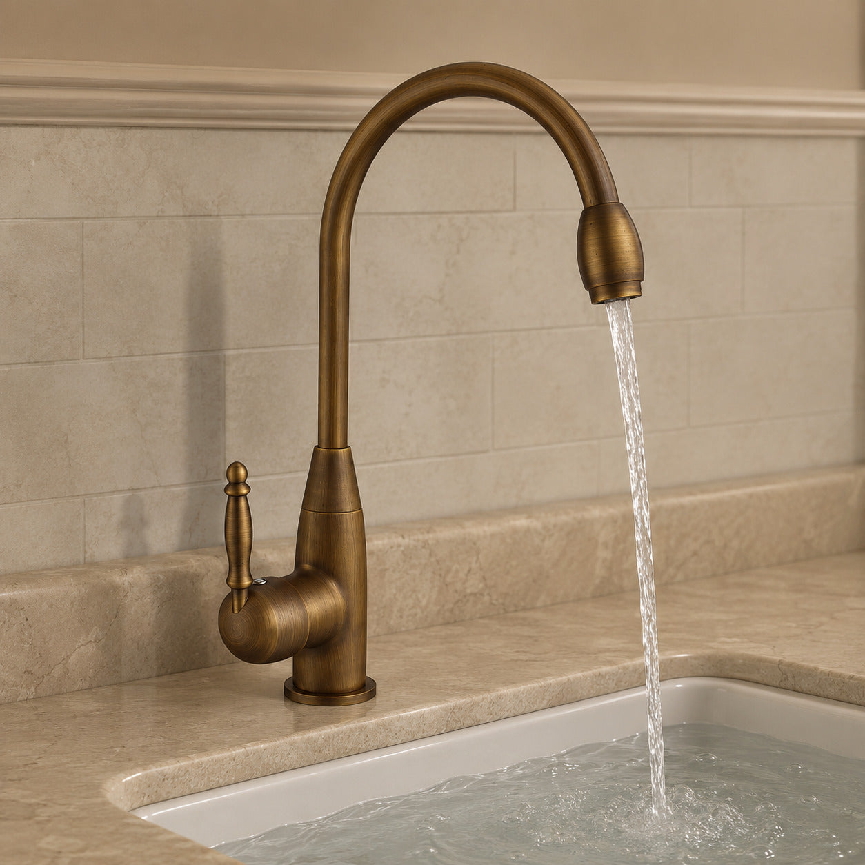 360-Degree Swivel High Arc Vessel Sink Faucet, Single-Handle Single-Hole Bathroom Faucet, Antique Brass / Matte Black
