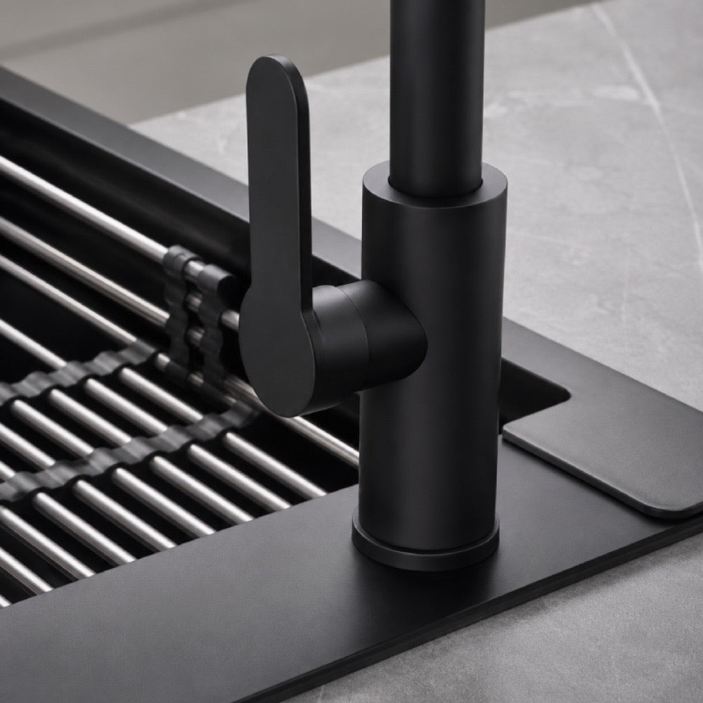 3-Piece Pull-Down Kitchen Faucet Set with Drinking Water Faucet & Soap Dispenser, Matte Black