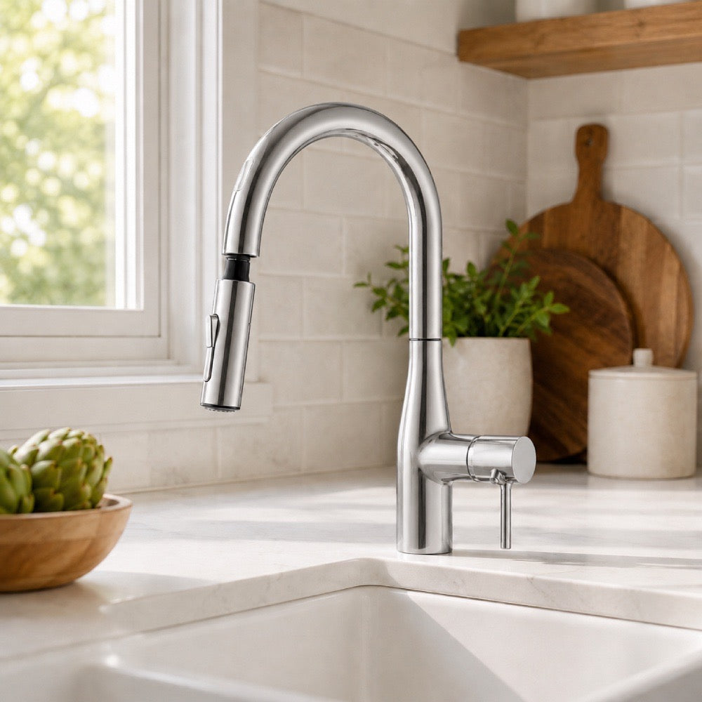 Pull-Down Kitchen Faucet with Dual-Function Sprayer, Brushed Nickel
