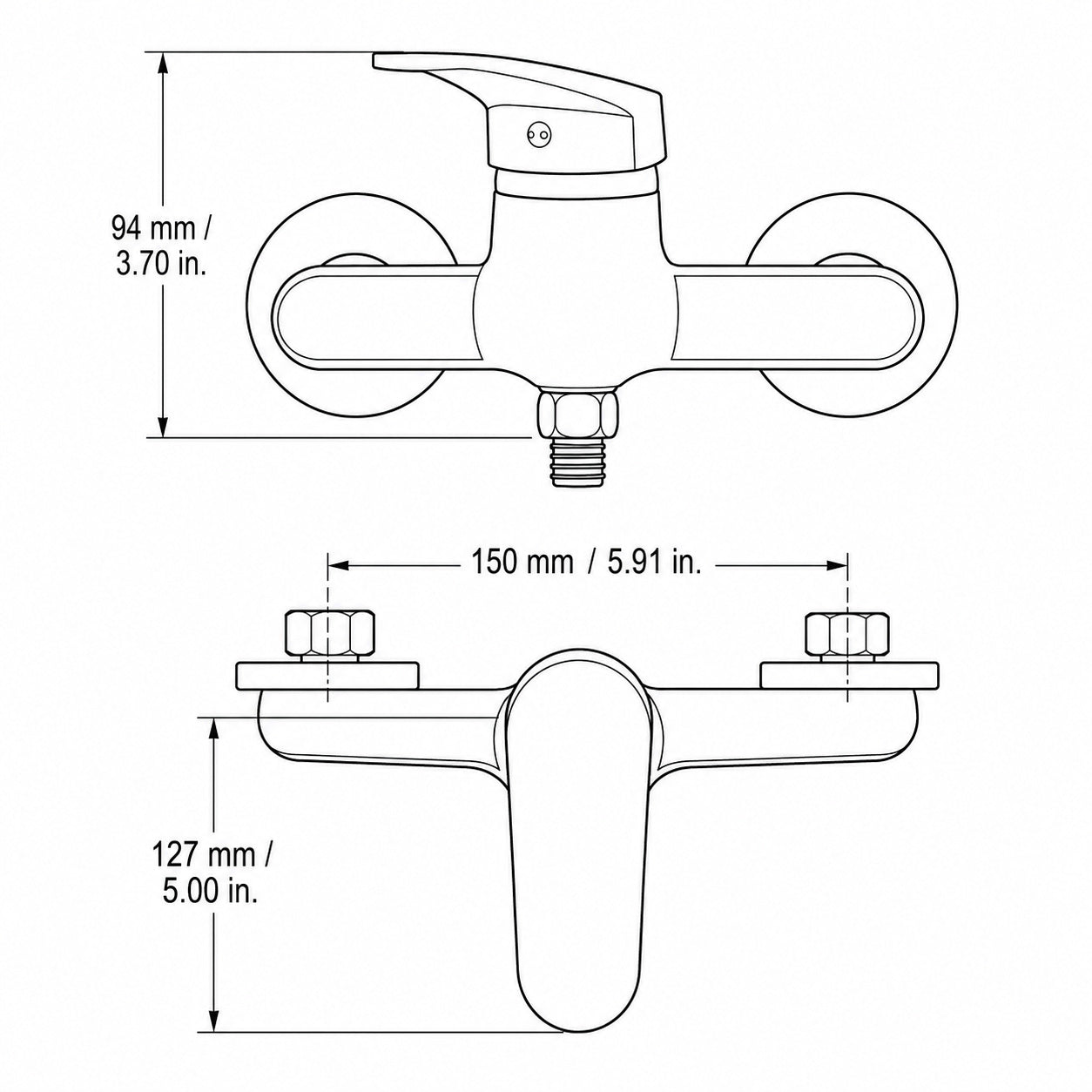 Wall-Mounted Modern Chrome Shower Faucet, Single-Handle Brass Mixer Faucet with S-Connectors