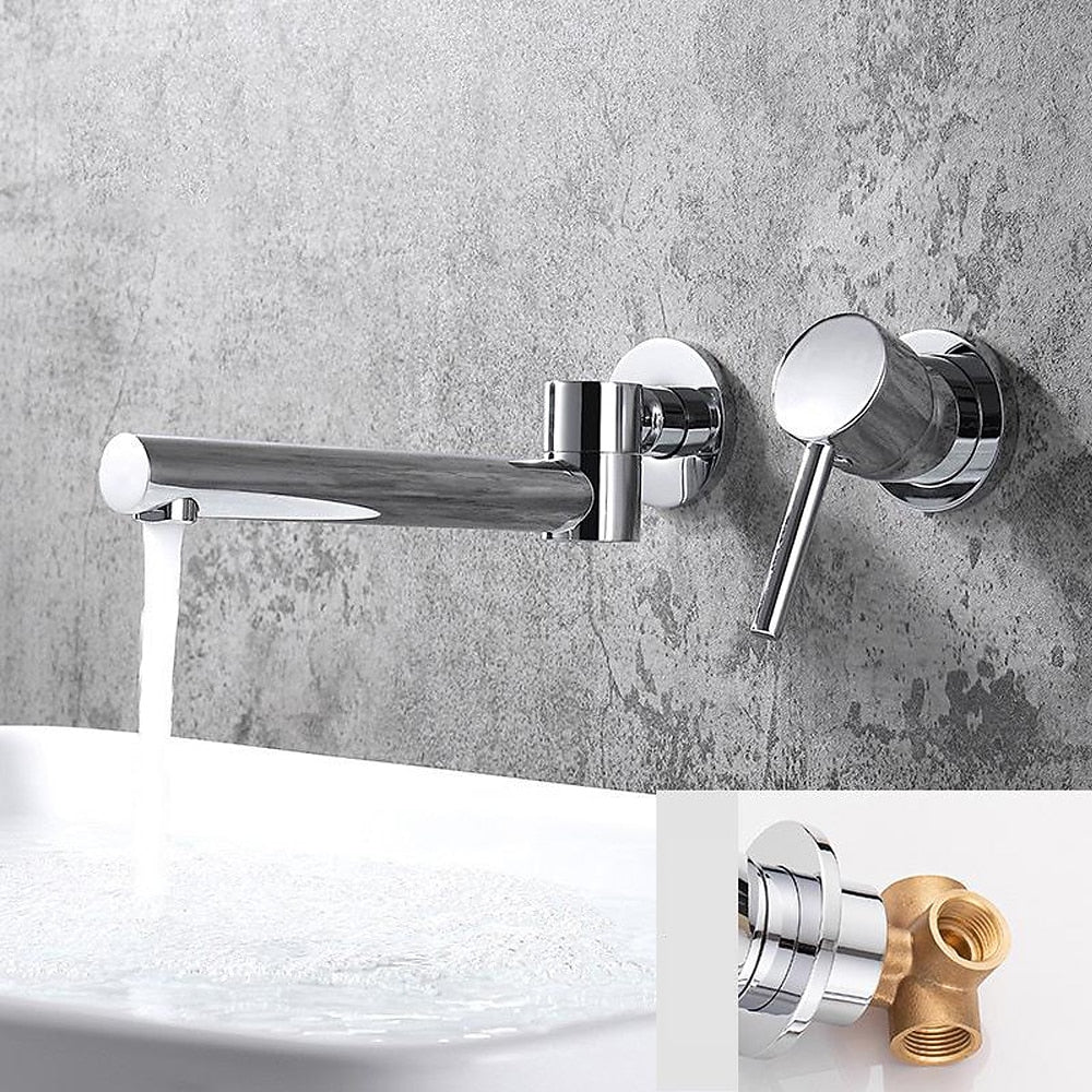 Modern Wall-Mount Single-Handle Bathroom Faucet, Swivel Spout Brass Basin Faucet, Chrome / Matte Black