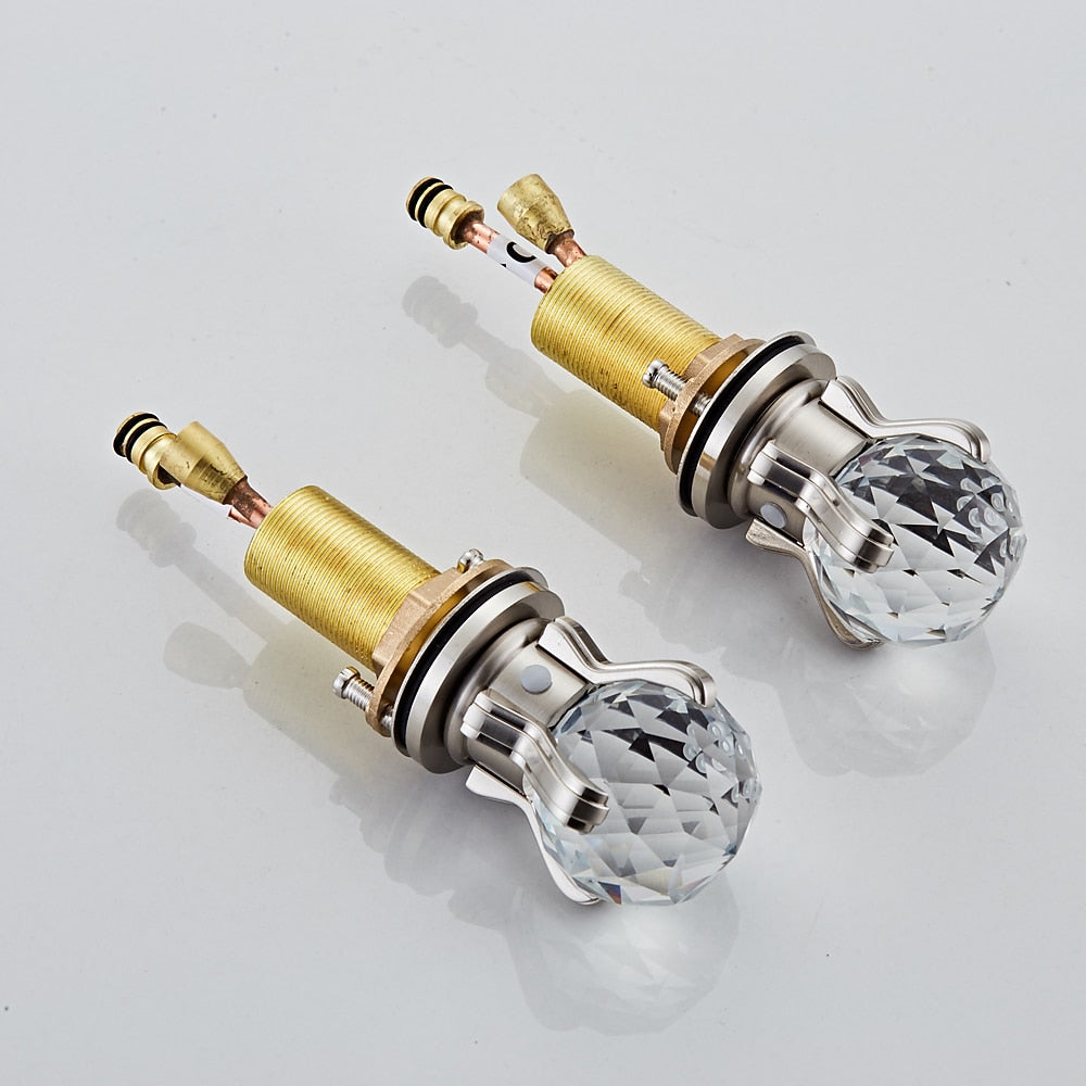 Crystal Knob Handle Widespread Bathroom Faucet, Modern Dual-Handle 3-Hole Faucet, Polished Gold / Chrome / Brushed Nickel