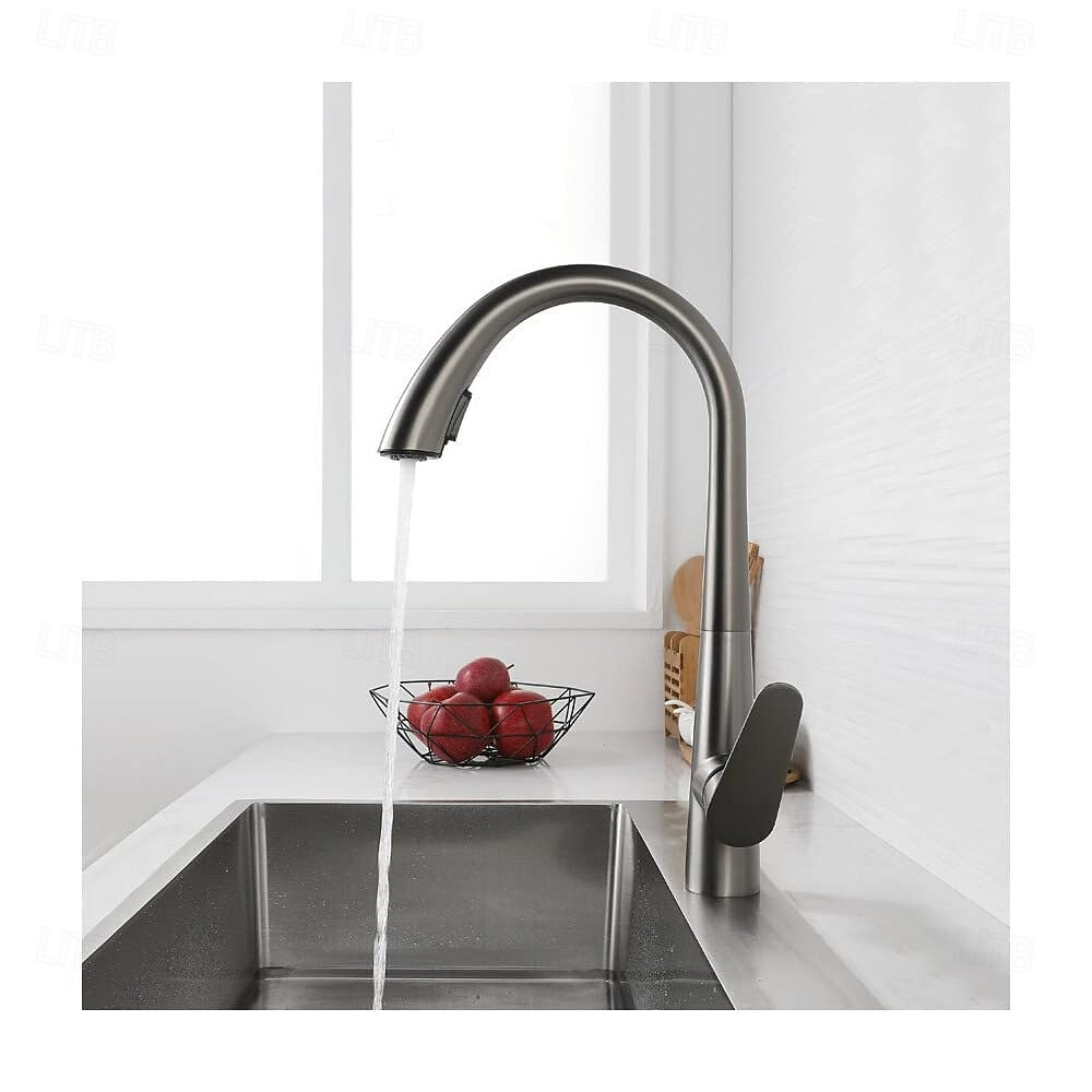 Pull-Down Kitchen Faucet, High Arc Single-Handle Brass Sink Faucet, Gunmetal / Matte White / Matte Black / Brushed Nickel