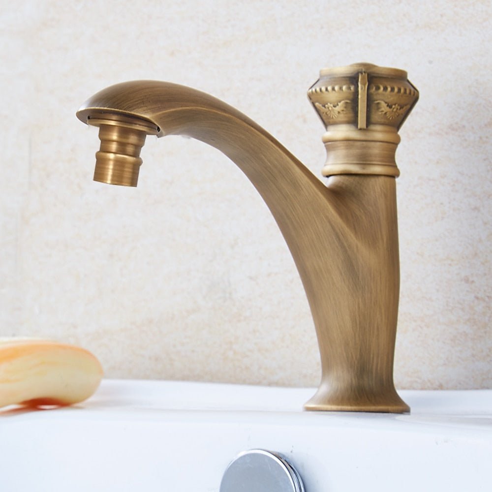 Antique Brass Vintage Bathroom Faucet, Single-Cold Single-Handle Basin Faucet