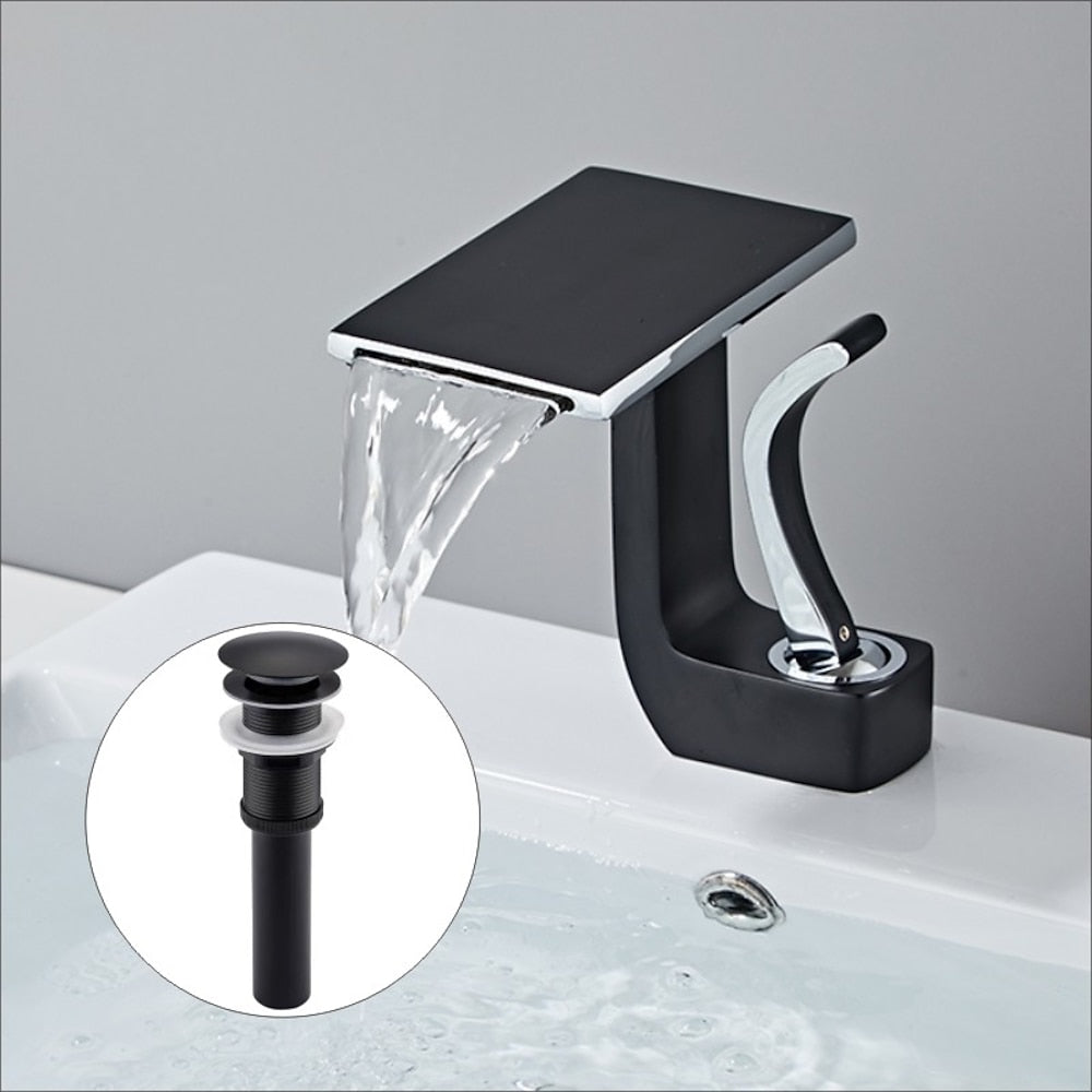 Waterfall Single-Hole Bathroom Faucet, Single-Handle Faucet with Pop-Up Drain