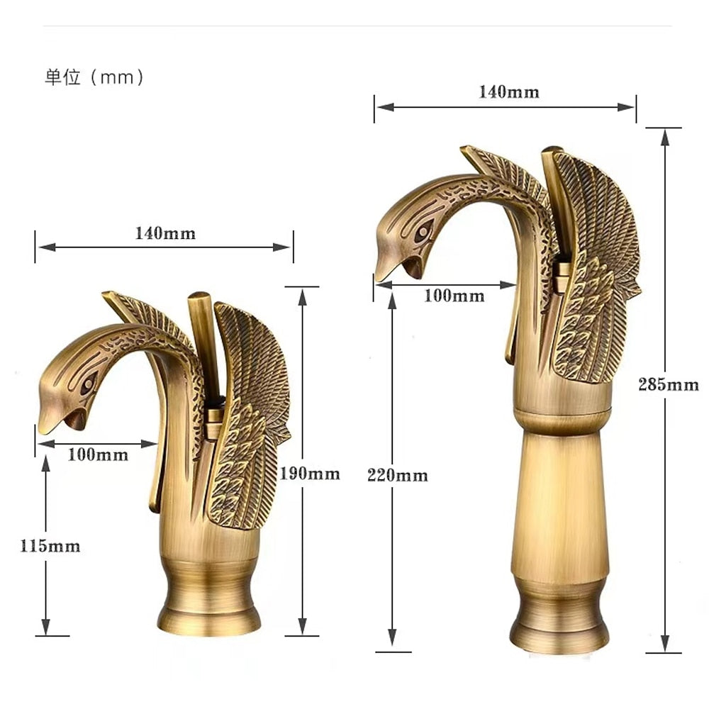 Vintage Swan Design Bathroom Faucet, Single-Hole Single-Handle Faucet, Antique Brass / Chrome / Polished Gold / Matte Black