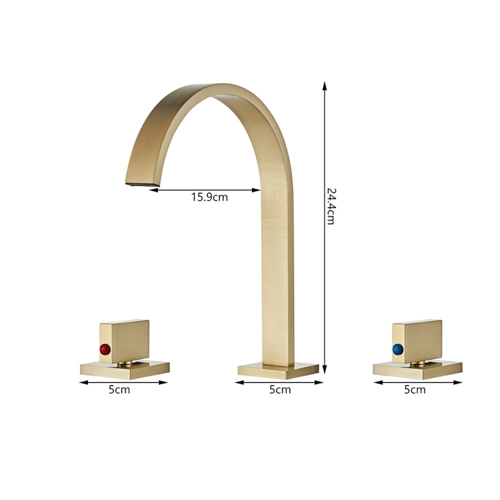 High-Arc Widespread Bathroom Faucet, 3-Hole Dual-Handle Faucet, Brushed Gold / Chrome / Matte Black / Brushed Nickel / Gunmetal / Polished Gold
