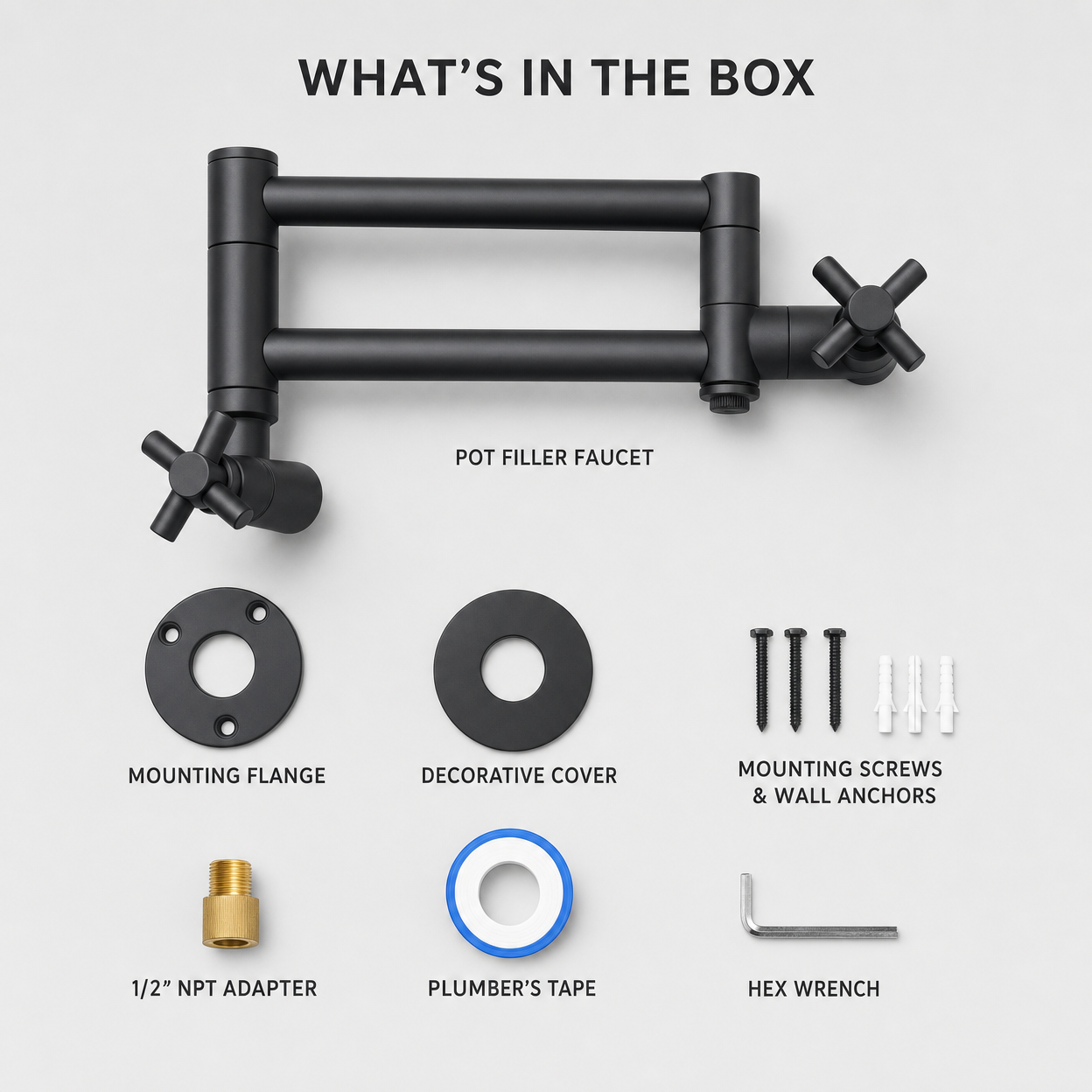 Wall-Mount Single Hole Commercial Pot Filler Faucet, Matte Black
