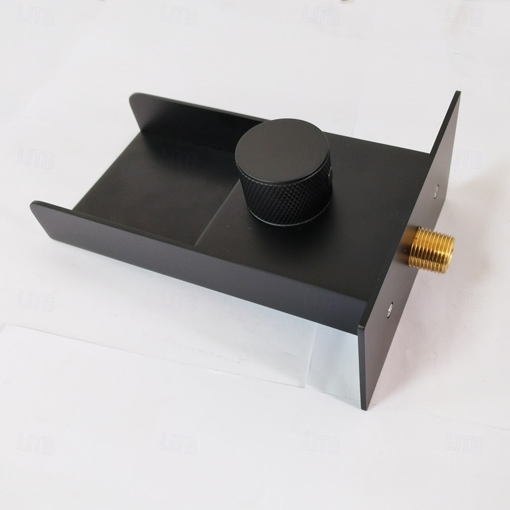 Matte Black Waterfall Bathroom Faucet, Wall-Mount Single-Knob Stainless Steel Faucet