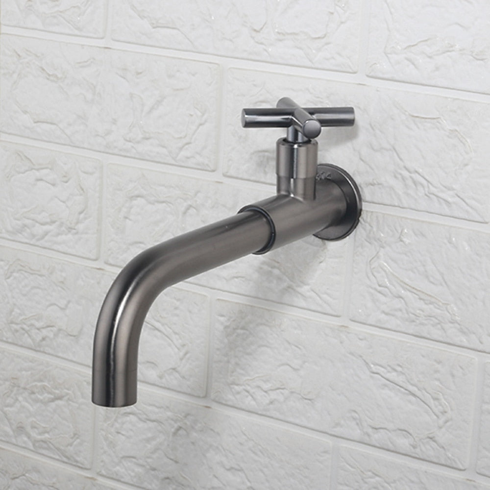 Modern Wall-Mount Swivel Spout Faucet, Single Cross Handle Cold Only Bathroom Faucet, Brushed Gold / Chrome / Gunmetal