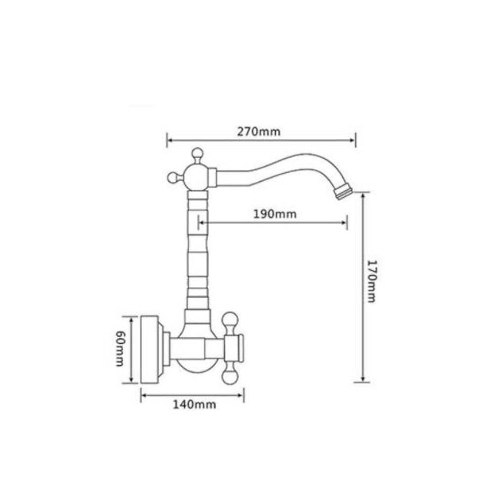 Wall-Mount Antique Brass Kitchen Faucet, Traditional Dual-Handle Swivel Spout Faucet with Inlet Hoses