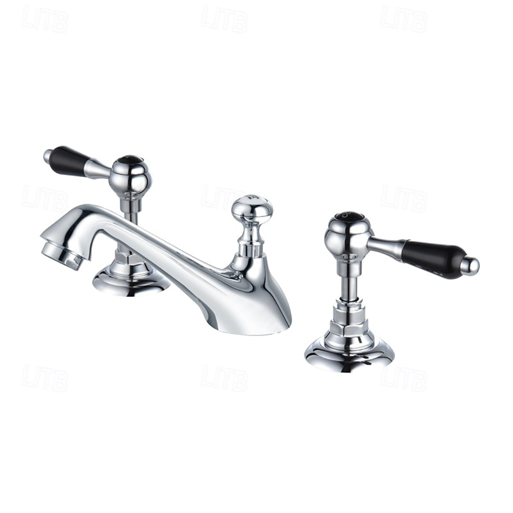 Vintage Widespread Bathroom Faucet, Double-Handle 3-Hole Sink Faucet, Chrome / Polished Gold