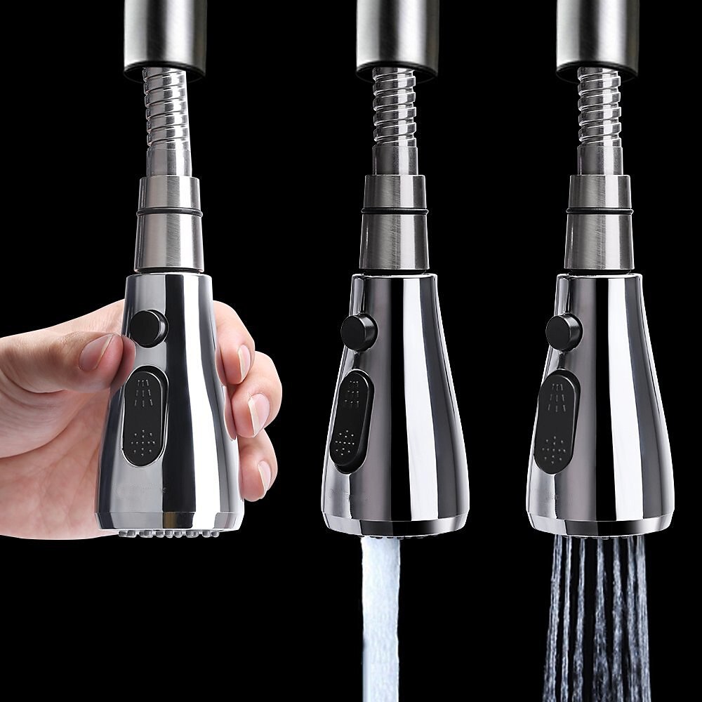 Dual-Mode Pull-Out Replacement Spray Head, ABS Plastic Kitchen Faucet Sprayer, Chrome / Matte Black