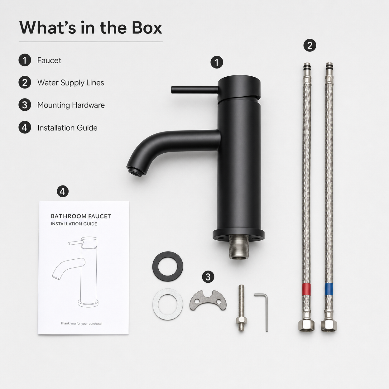 Minimalist Single Handle 1-Hole Bathroom Sink Faucet, Matte Black