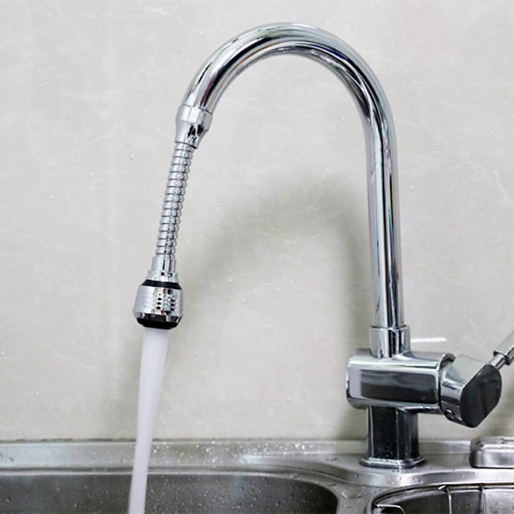 Chrome Stainless Steel Flexible Faucet Aerator, 360-Degree Swivel Extension Spout with Dual Spray Modes