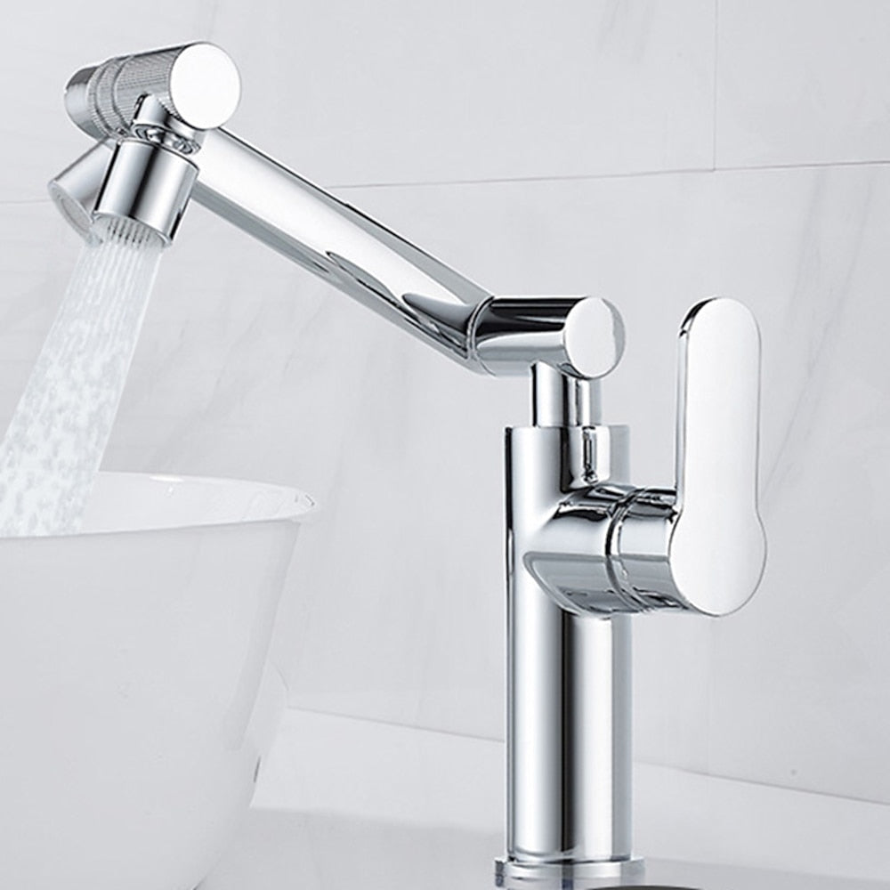 Height-Adjustable Modern Bathroom Sink Faucet, Single-Hole Swivel Spout Faucet, Matte Black / Chrome