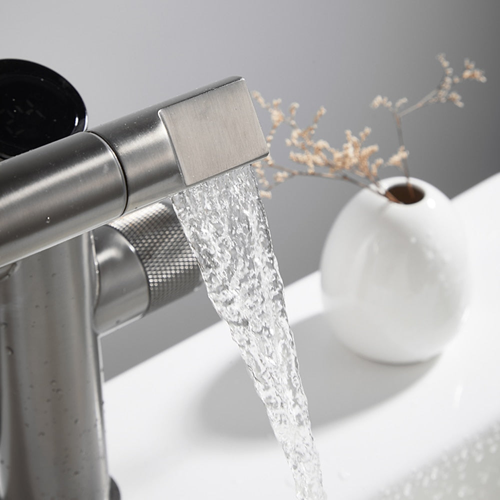 LED Digital Display Single-Hole Single-Handle Bathroom Faucet, Swivel Spout Brass Faucet, Matte Black / Matte White / Gunmetal