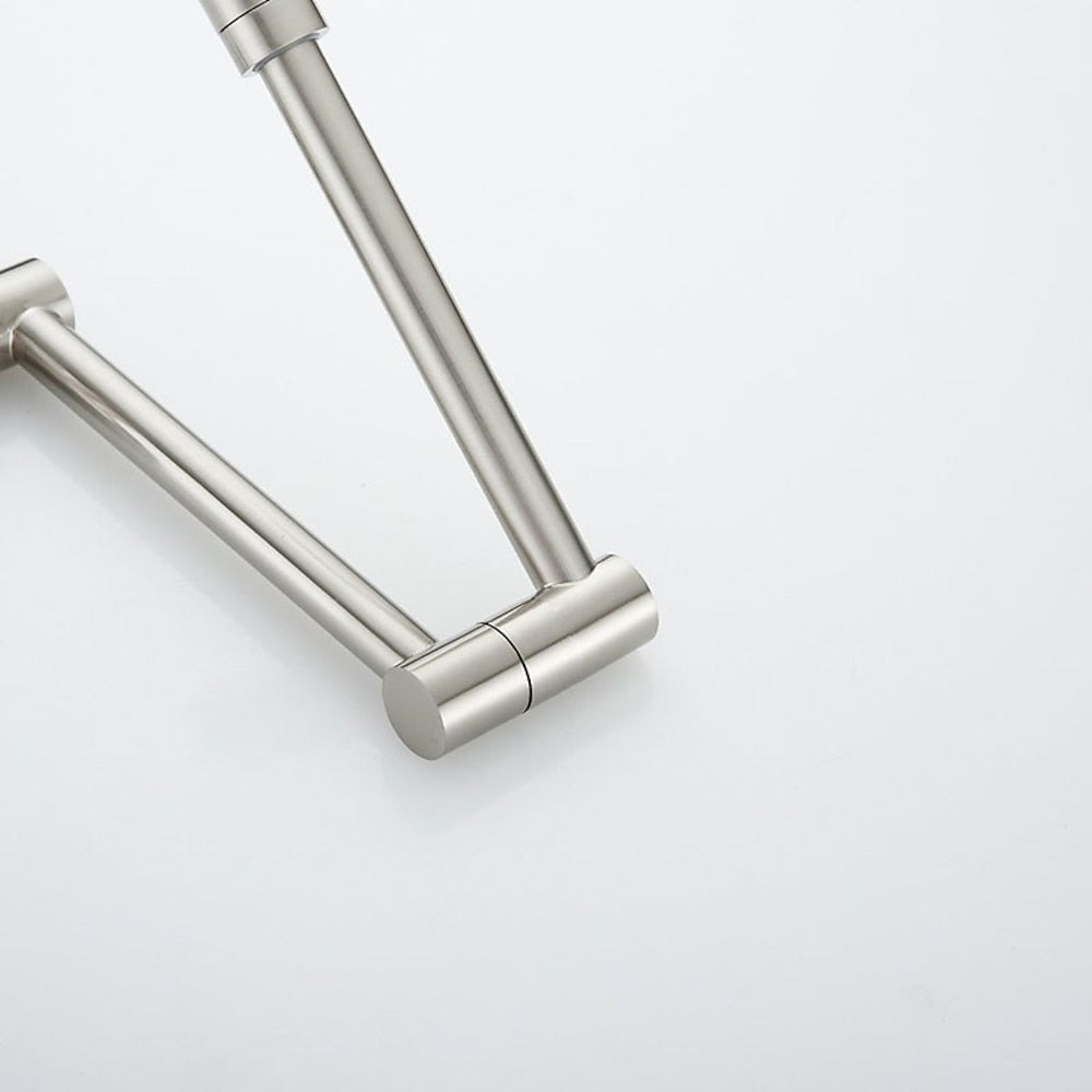 Brushed Nickel Double-Jointed Wall-Mount Pot Filler Faucet, Modern Single-Handle Brass Faucet