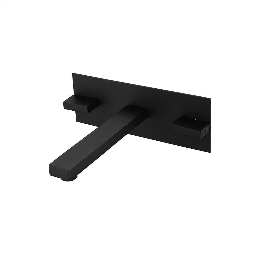 Modern Wall-Mount Bathroom Faucet, Dual-Handle Brass Sink Faucet, Brushed Gold / Matte Black