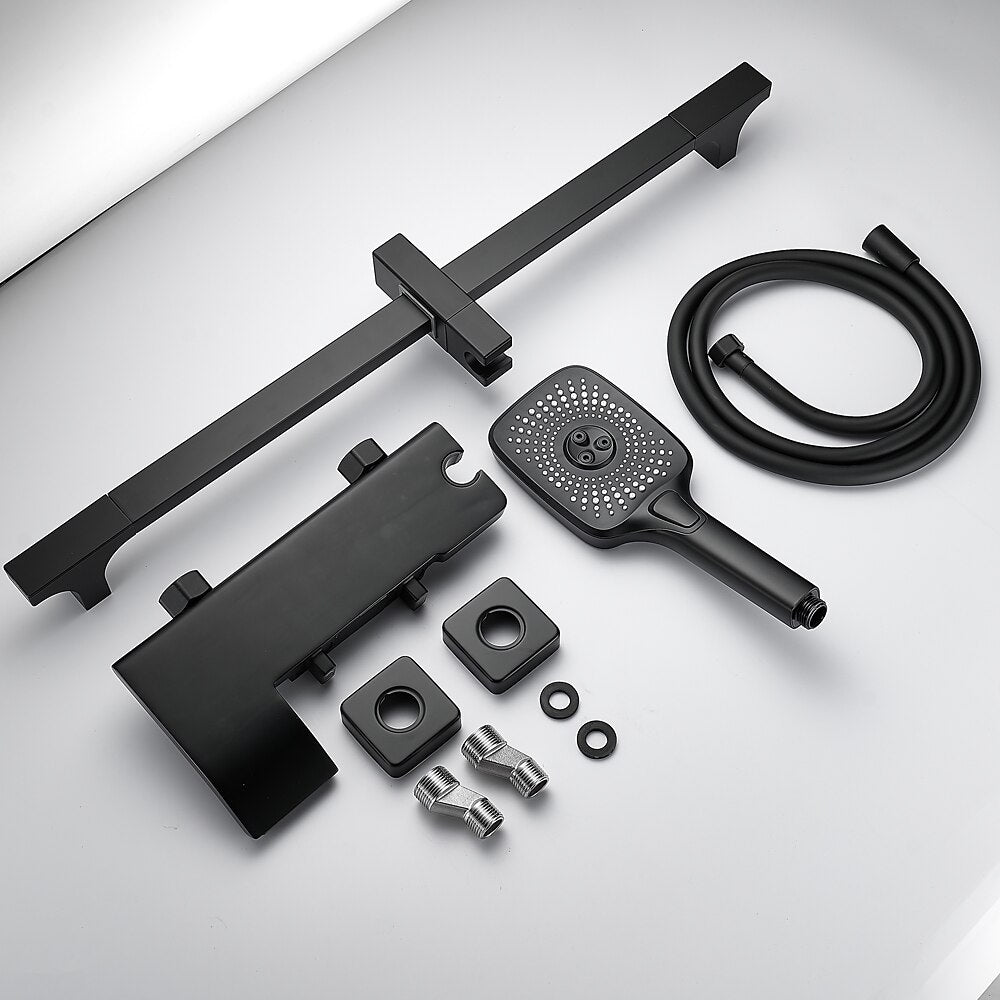 LED Waterfall Wall-Mount Tub Filler Faucet, Dual-Handle Bathroom Tub Faucet with Handheld Shower, Matte Black / Gunmetal / Matte White