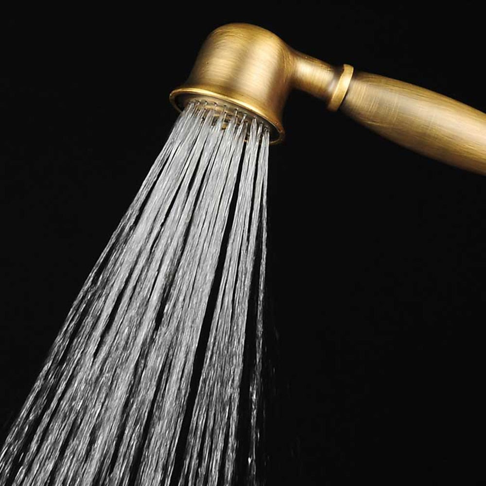 Antique Brass Traditional Wall-Mount Tub Faucet, Single-Handle Tub Filler with Handheld Shower