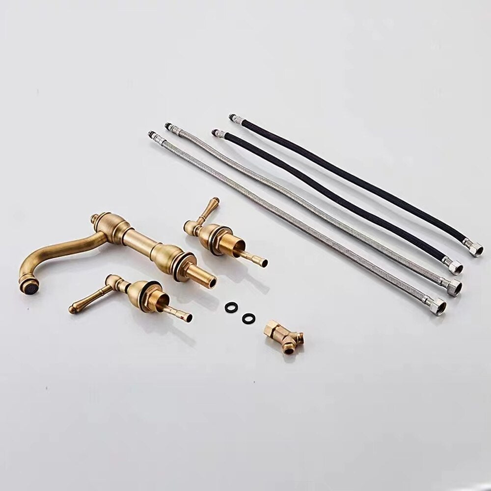 Modern High Arc Swivel Spout Bathroom Faucet, Double-Handle Widespread Faucet, Brushed Bronze / Brushed Nickel / Oil-Rubbed Bronze