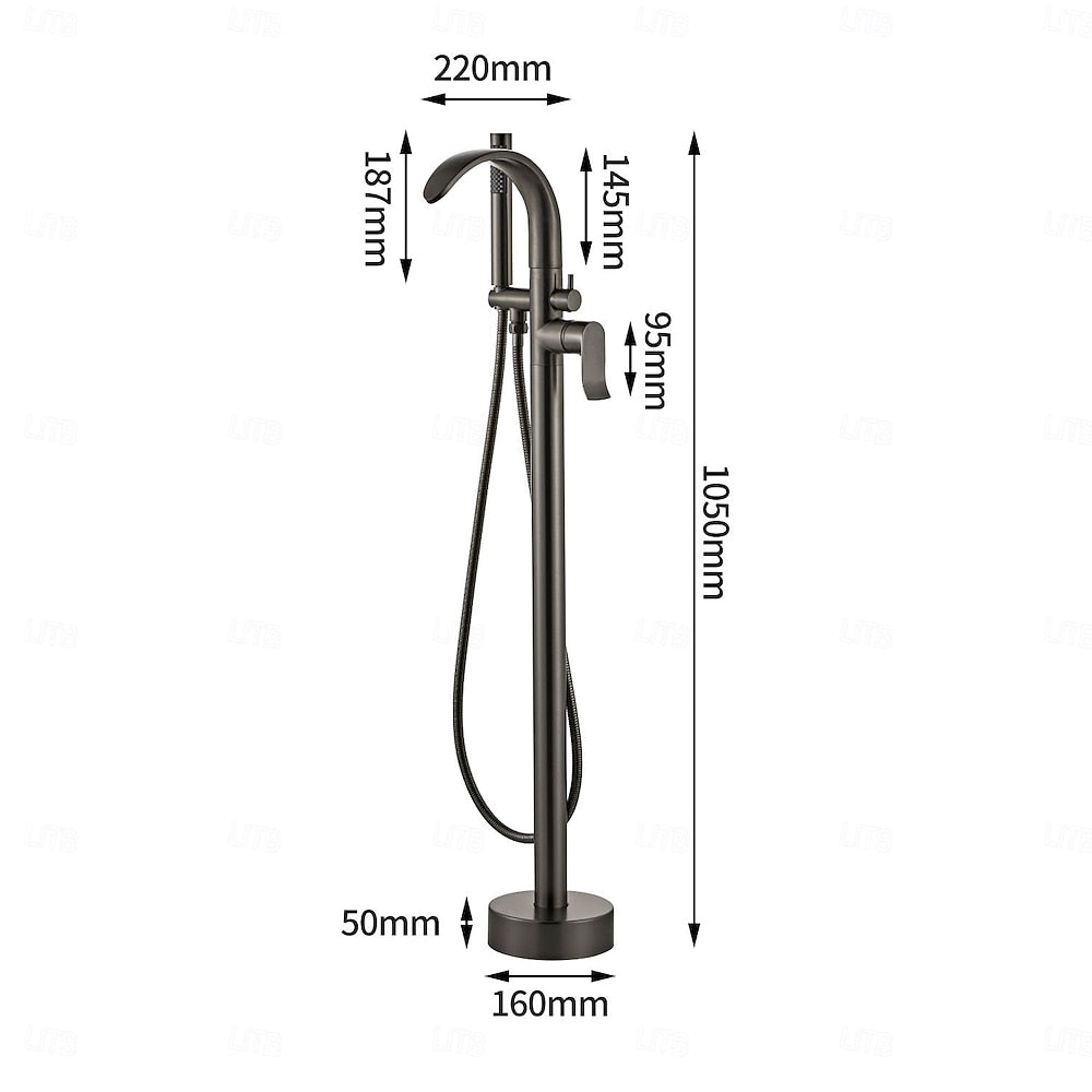 Brushed Nickel Modern Freestanding Tub Filler Faucet, Single-Handle Swivel Spout Faucet with Handheld Shower