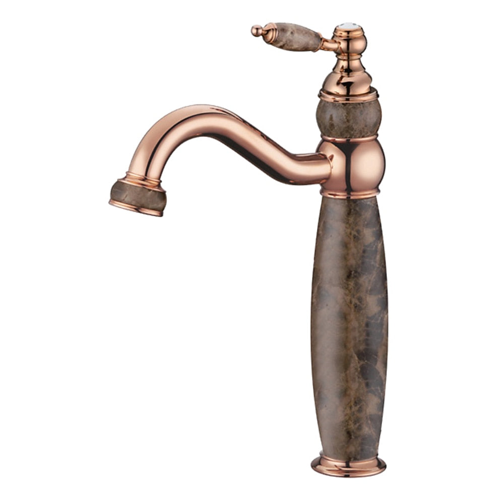 Vintage Natural Jade Vessel Sink Faucet, Single-Handle Swivel Spout Brass Faucet, Chrome / Polished Gold / Oil-Rubbed Bronze / Rose Gold