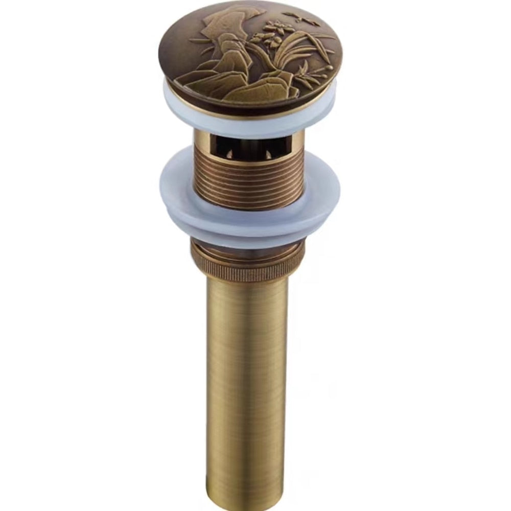 Antique Brass Pop-Up Drain Assembly, Solid Brass Bathroom Vessel Vanity Sink Stopper