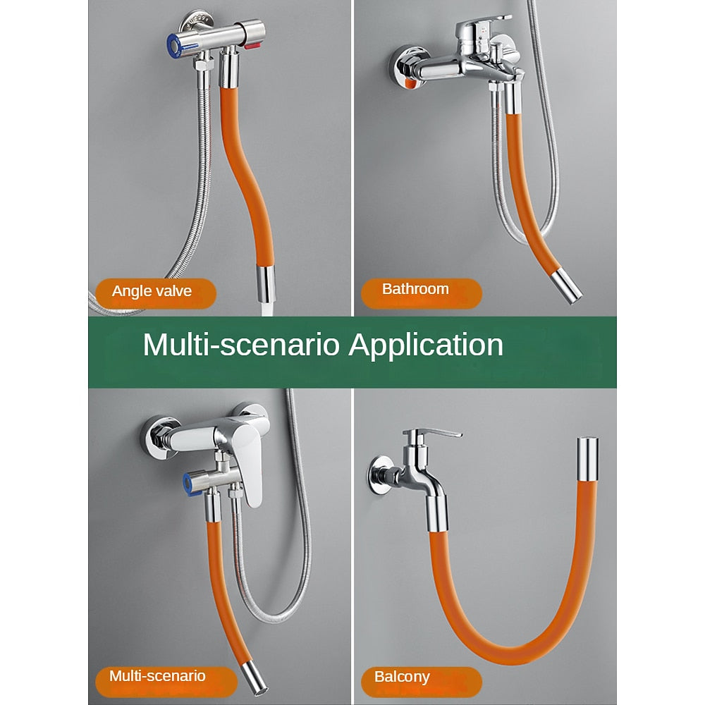 Orange Contemporary Flexible Faucet Extension Tube, 360-Degree Swivel Extender Hose with Splashproof Foaming Aerator