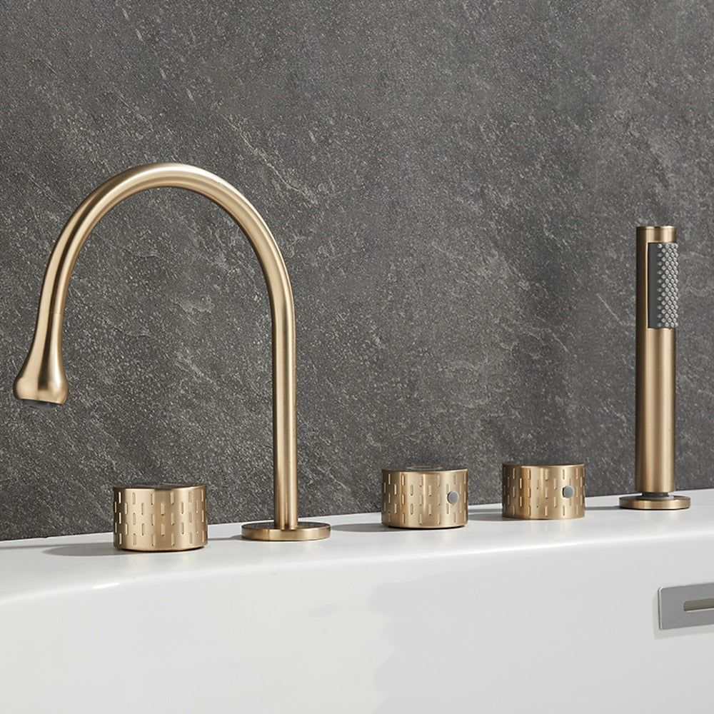 High-Arc 5-Hole Roman Tub Faucet, Three-Handle Tub Filler Faucet with Handheld Shower