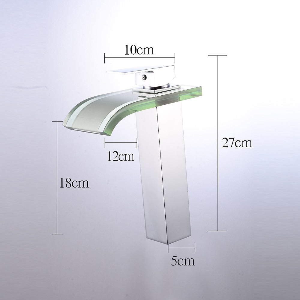 Chrome Modern Single-Hole Vessel Sink Faucet, Single-Handle Glass Waterfall Spout Faucet