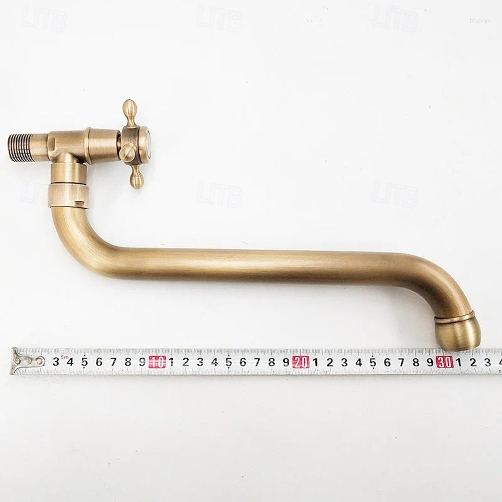 Antique Brass Wall-Mount Bathroom Faucet, Single-Cold Swivel Spout Faucet for Mop Pool