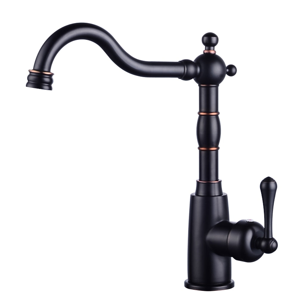 Oil-Rubbed Bronze Antique Single-Hole Bathroom Faucet, Single-Handle Swivel Spout Faucet