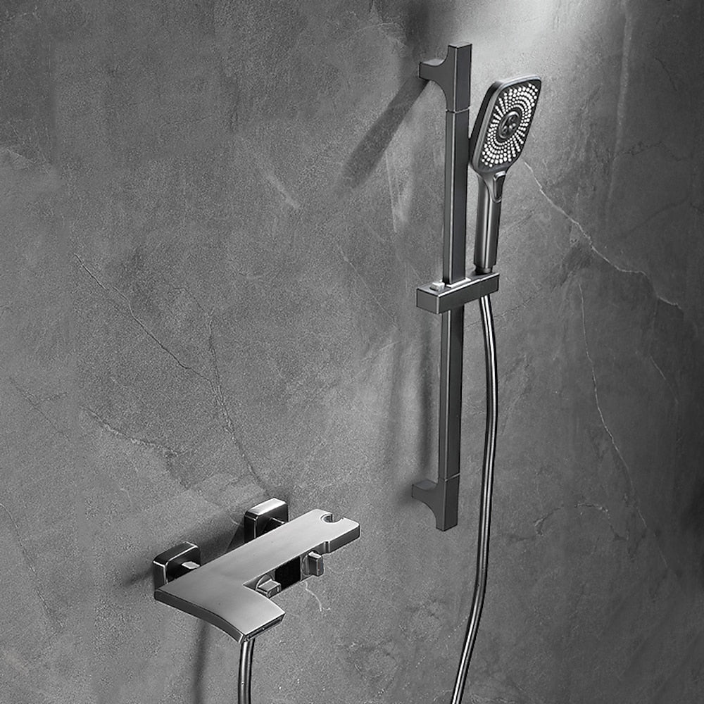 Wall-Mount Waterfall Tub Faucet, Dual-Handle Bath Mixer Tap with Handheld Shower