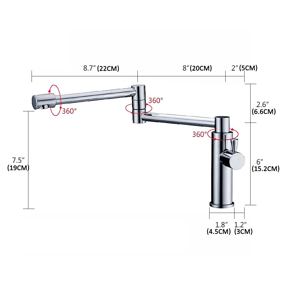 Chrome Foldable Pot Filler Faucet, Single-Hole Deck-Mount Cold Only Kitchen Faucet