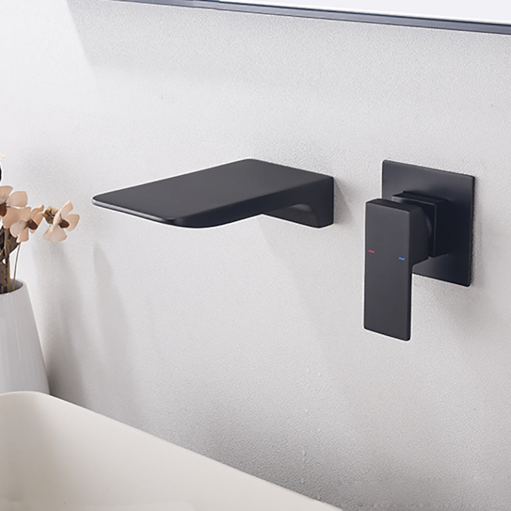 Matte Black Waterfall Wall-Mount Bathroom Faucet, Modern Single-Handle Sink Faucet