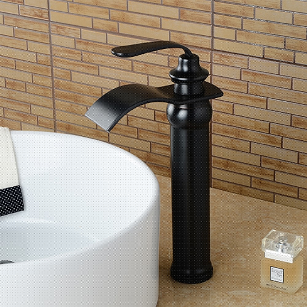 Modern Waterfall Vessel Sink Faucet, Single-Handle Brass Faucet, Matte Black / Oil-Rubbed Bronze