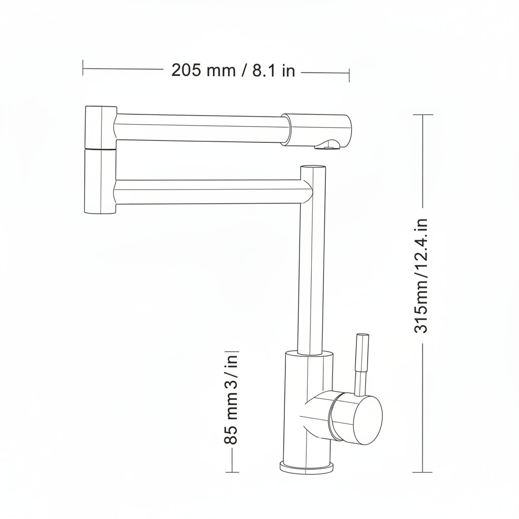 Folding Double-Jointed Brushed Nickel Kitchen Faucet, Single-Handle Stainless Steel Deck Mount Faucet