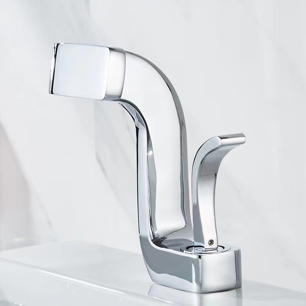 Waterfall Modern Bathroom Faucet, Single-Handle Single-Hole Brass Faucet