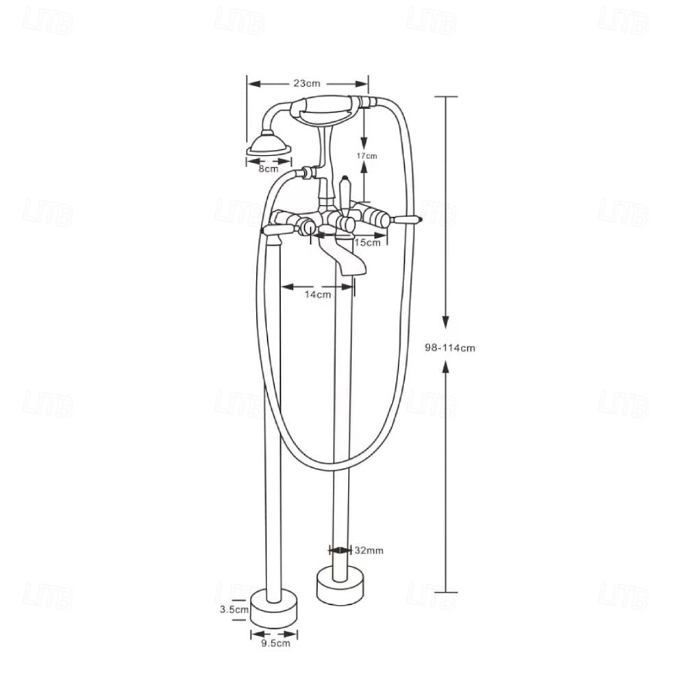Polished Gold Retro Vintage Tub Filler Faucet, Floor-Mount Three-Handle Faucet with Handheld Shower