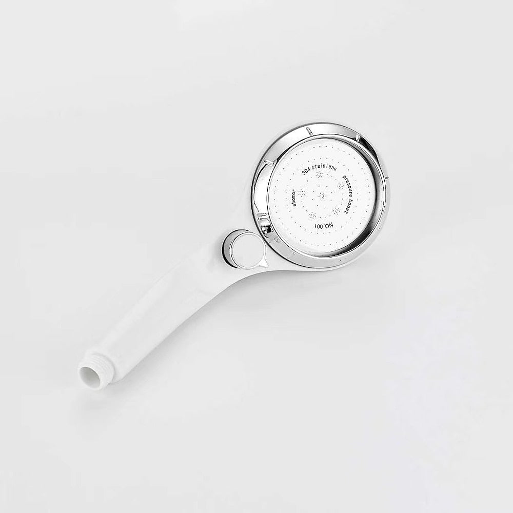 High Pressure Handheld Shower Head with Stop Button, Stepless Flow Control Water Saving ABS Showerhead, White / Gold / Silver