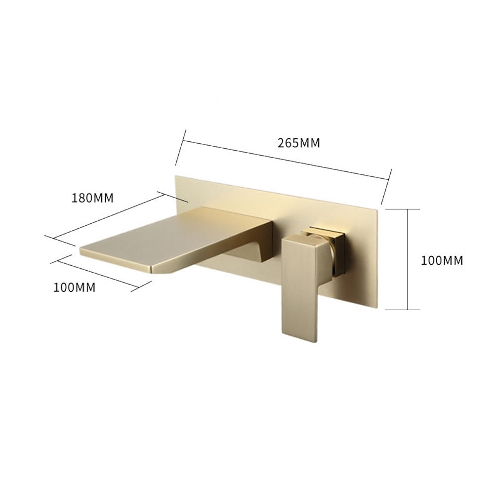 Waterfall Wall-Mount Bathroom Faucet, Single-Handle Brass Faucet, Brushed Gold / Matte Black / Chrome