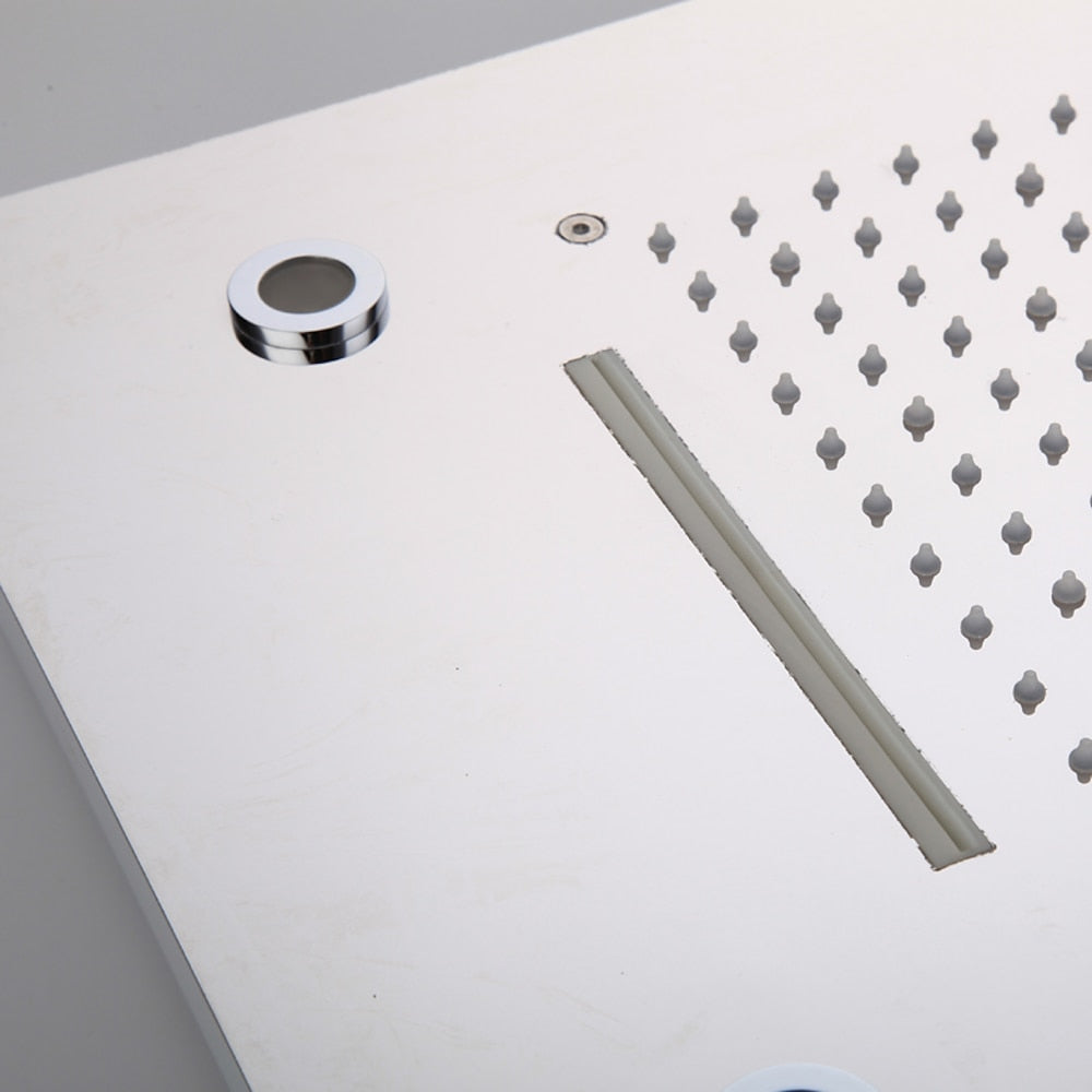 LED Waterfall Rainfall Complete Shower System, Ceiling-Mounted Chrome Shower Faucet with Handheld Shower
