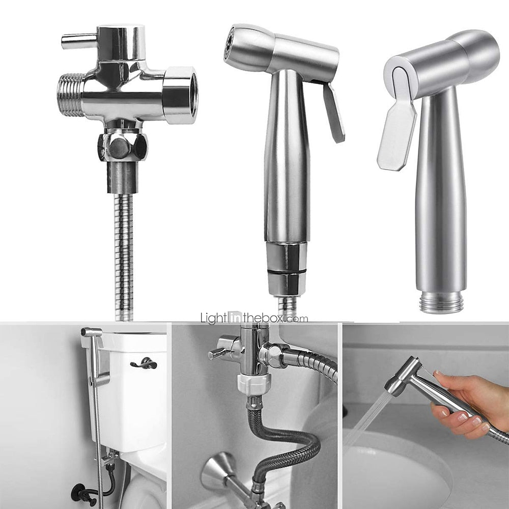 Modern Stainless Steel Handheld Bidet Faucet, Toilet Cleaning Bidet Faucet with Hose / T-Valve
