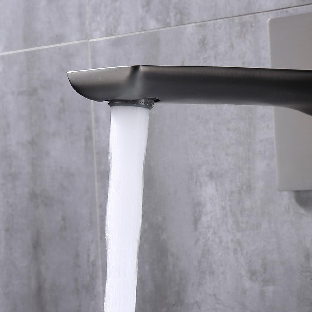 Modern Wall-Mount Bathroom Faucet, Single-Handle Brass Basin Faucet, Matte Black / Brushed Gold / Gunmetal