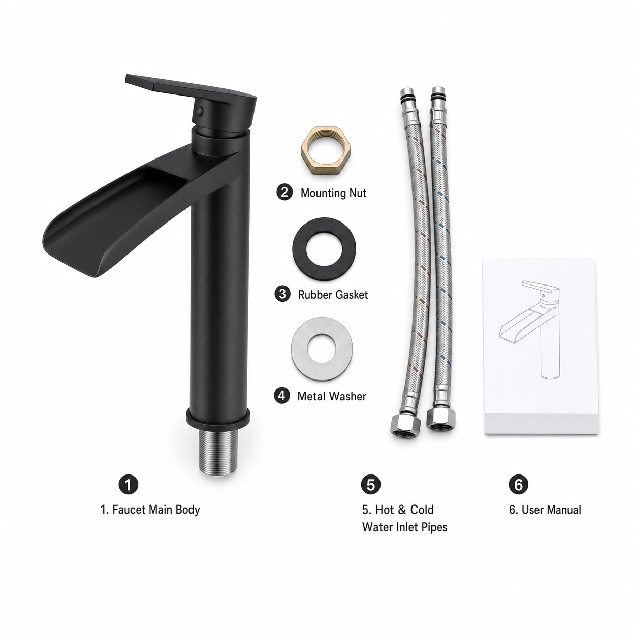 Vessel Waterfall Single Handle 1-Hole Bathroom Sink Faucet, Matte Black