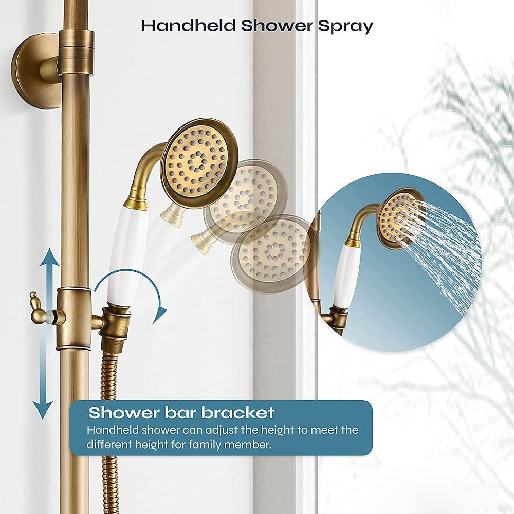 Oil-Rubbed Bronze Rainfall Exposed Tub Shower System, Traditional Wall-Mount Dual-Handle Faucet with Handheld Shower