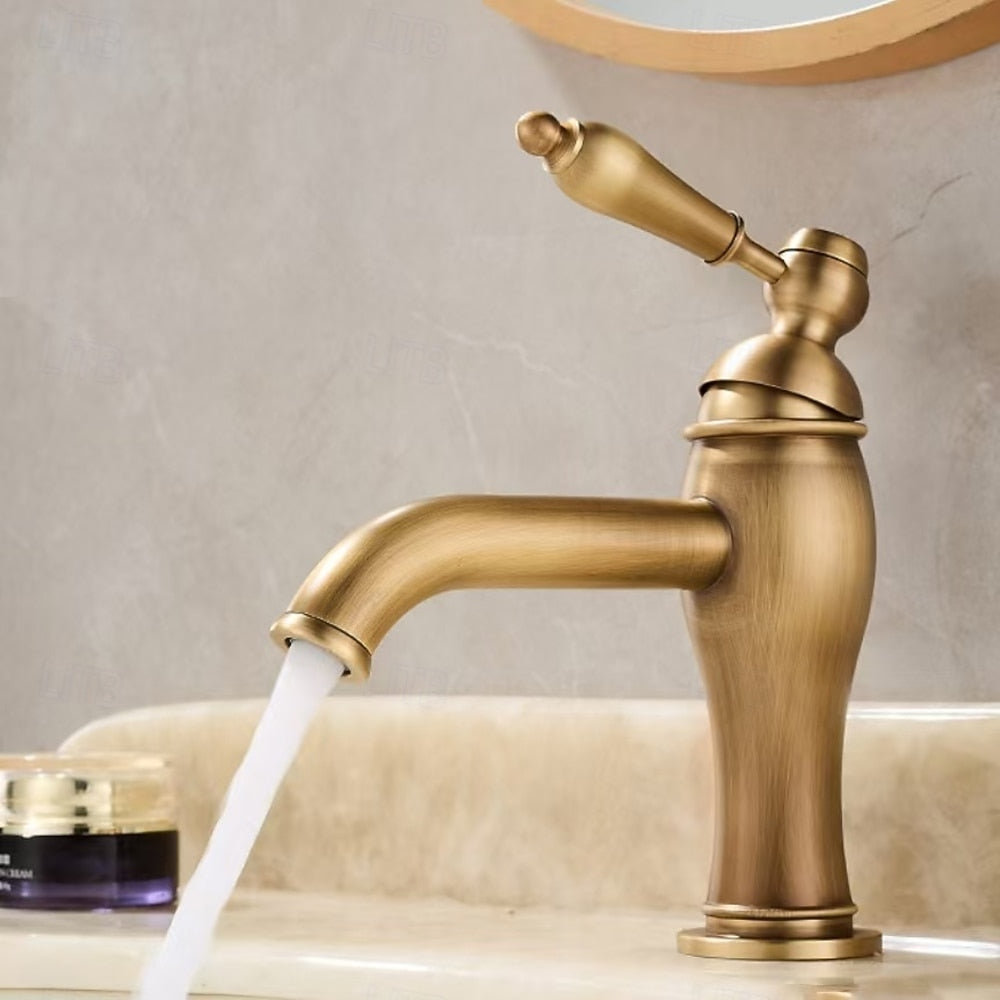 Vintage Antique Brass Bathroom Faucet, Single-Hole Single-Handle Brass Faucet