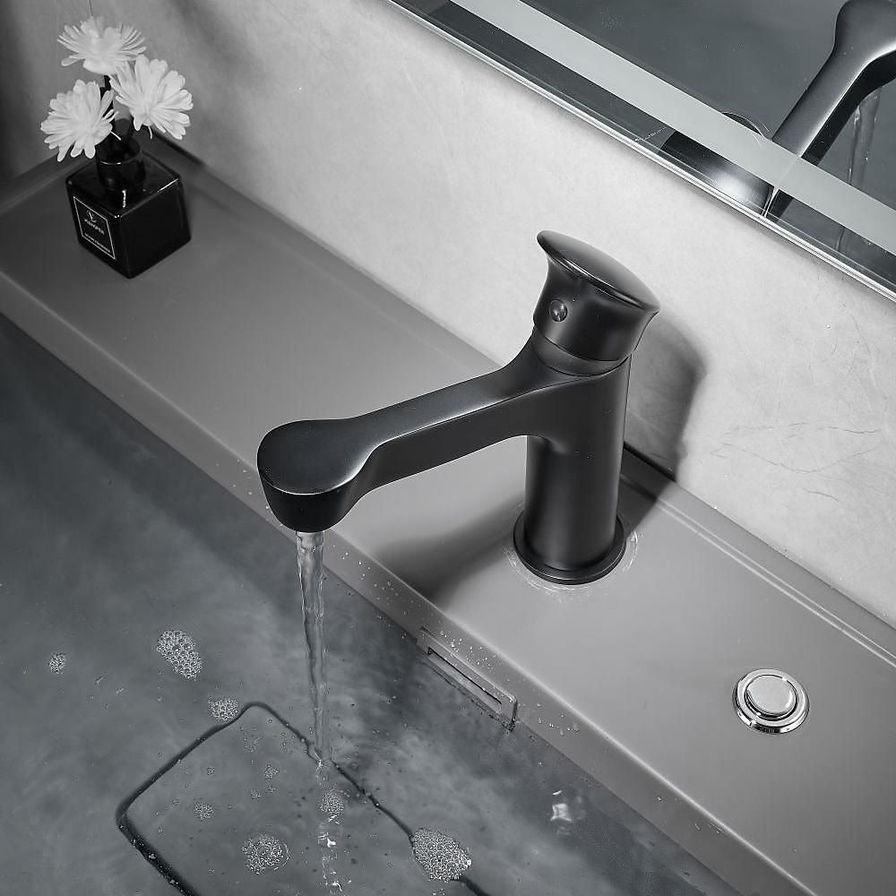 Modern Waterfall Bathroom Faucet, Single-Hole Brass Single-Handle Faucet, Matte Black / Matte White / Gunmetal / Chrome / Brushed Gold